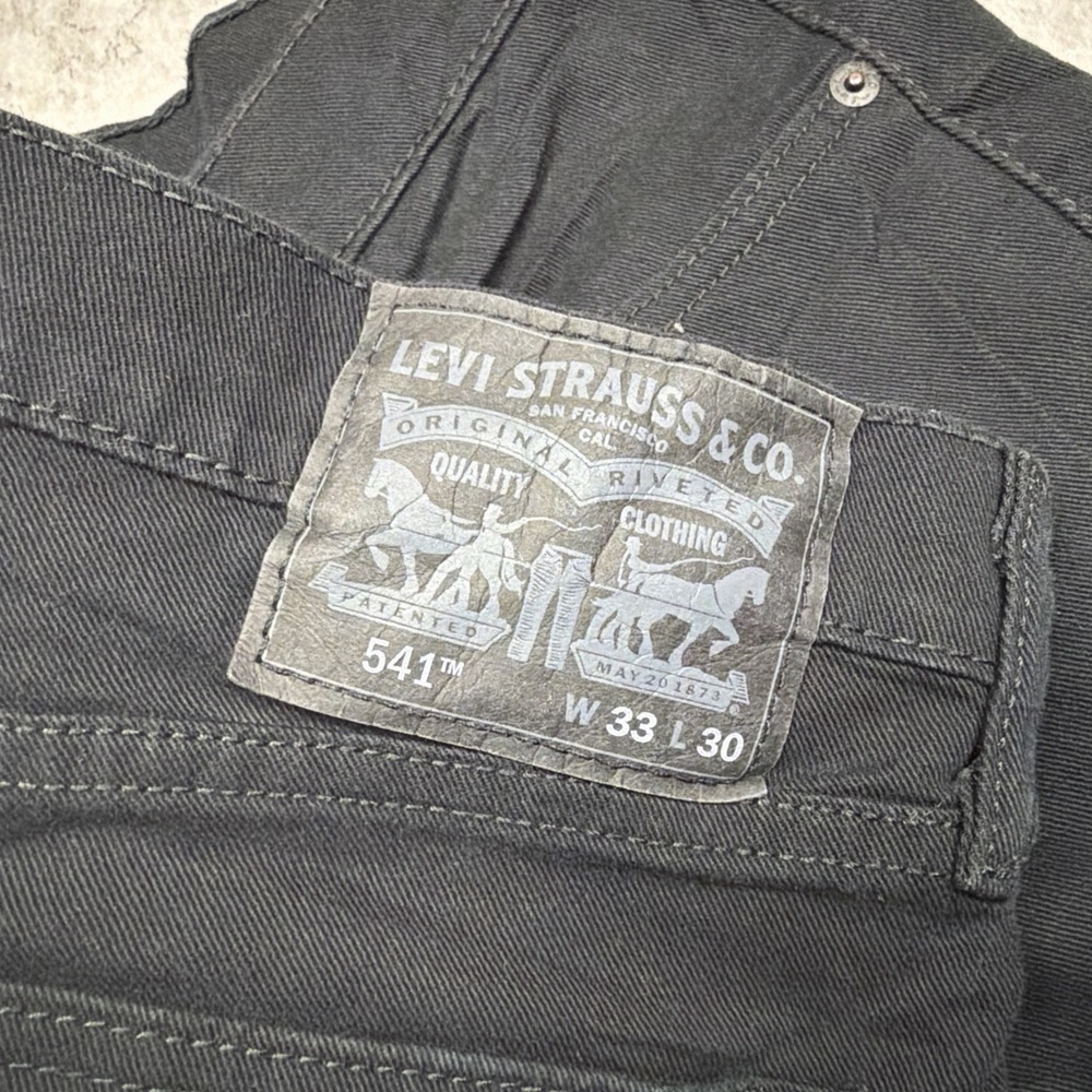 Levis 541 Athletic Fit Stretch Black Denim Jeans Mens Size 33 x 30 Workwear USA - Picture 4 of 12